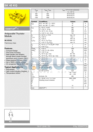 SK45KQ datasheet - Antiparallel Thyristor Module