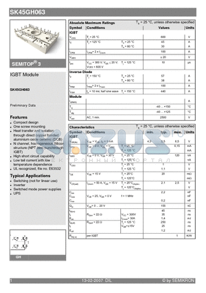 SK45GH063 datasheet - IGBT Module