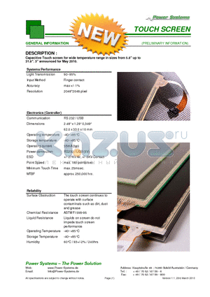 W1-12432APA-N0 datasheet - TOUCH SCREEN