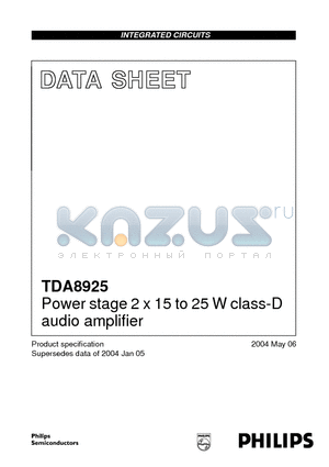 TDA8925 datasheet - Power stage 2 x 15 to 25Wclass-D audio amplifier