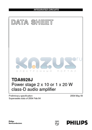 TDA8928ST datasheet - Power stage 2 x 10 or 1 x 20 W class-D audio amplifie