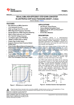 TPS62671 datasheet - 500-mA, 6-MHz HIGH-EFFICIENCY STEP-DOWN CONVERTER IN LOW PROFILE CHIP SCALE PACKAGING