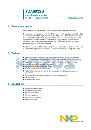 TDA8932B datasheet - Class-D audio amplifier