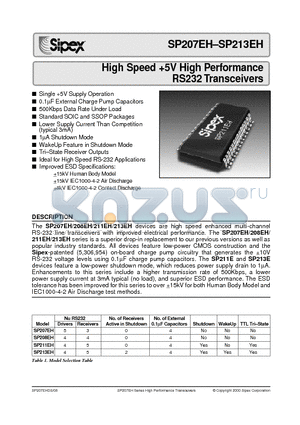 SP207EH datasheet - High Speed 5V High Performance RS232 Transceivers