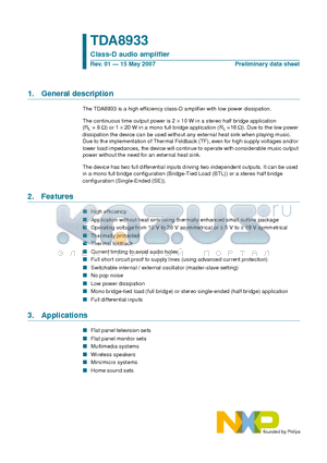 TDA8933T datasheet - Class-D audio amplifier