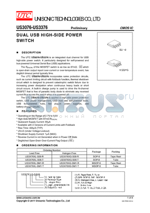 US3X76XL-S08-R datasheet - DUAL USB HIGH-SIDE POWER SWITCH