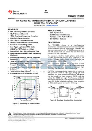 TPS62690YFFR datasheet - 500-mA / 600-mA, 4-MHz HIGH-EFFICIENCY STEP-DOWN CONVERTER