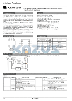 XC6204 datasheet - Voltage Regulators