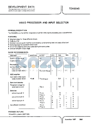 TDA9045 datasheet - VIDEO PROCESSOR AND INPUT SELECTOR