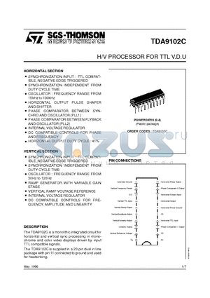 TDA9102C datasheet - H/V PROCESSOR FOR TTL V.D.U