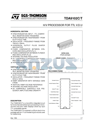 TDA9102C datasheet - H/V PROCESSOR FOR TTL V.D.U