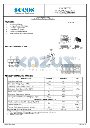 S2N7002W datasheet - N-Ch Small Signal MOSFET