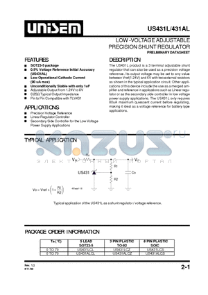 US431L datasheet - LOW -VOLTAGE ADJUSTABLE PRECISION SHUNT REGULATOR