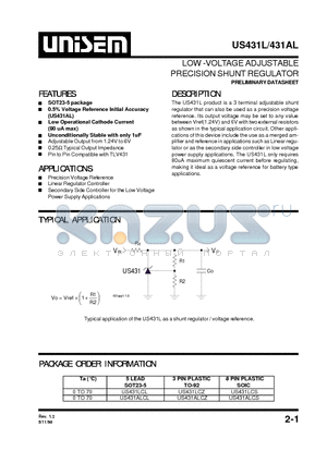 US431ALCL datasheet - LOW -VOLTAGE ADJUSTABLE PRECISION SHUNT REGULATOR