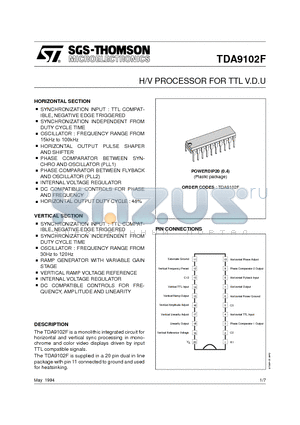 TDA9102F datasheet - H/V PROCESSOR FOR TTL V.D.U