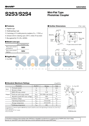 S2S3 datasheet - Mini-Flat Type Phototriac Coupler