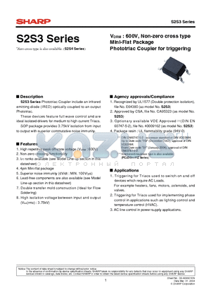 S2S3A datasheet - Non-zero cross type Mini-Flat Package Phototriac Coupler for triggering