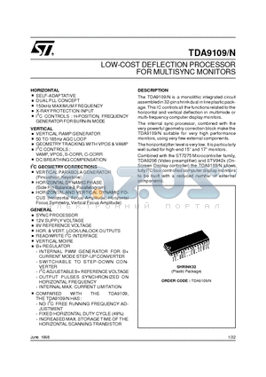 TDA9109N datasheet - LOW-COST DEFLECTION PROCESSOR FOR MULTISYNC MONITORS
