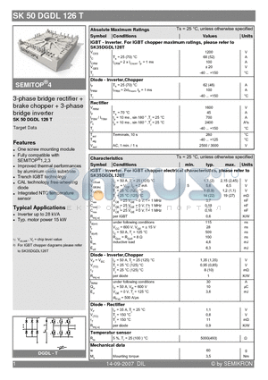 SK50DGDL126T datasheet - 3-phase bridge rectifier  brake chopper  3-phase bridge inverter