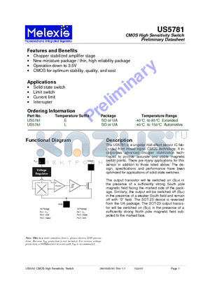 US5781E datasheet - CMOS High Sensitivity Switch