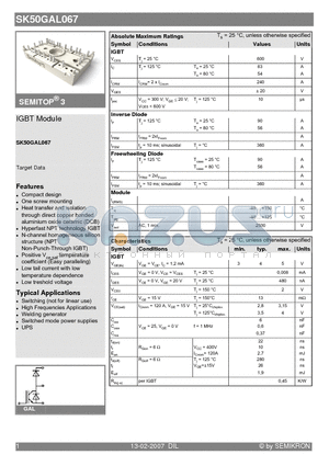 SK50GAL067 datasheet - IGBT Module