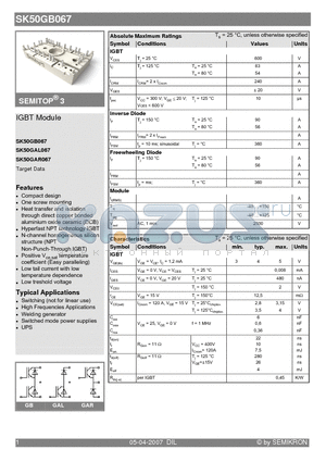 SK50GAL067 datasheet - IGBT Module