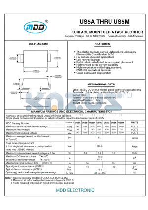 US5A datasheet - SURFACE MOUNT ULTRA FAST RECTIFIER