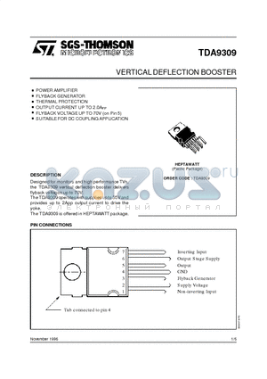 TDA9309 datasheet - VERTICAL DEFLECTION BOOSTER