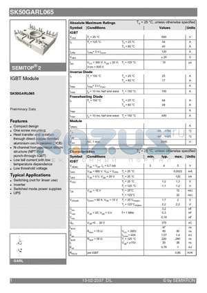 SK50GARL065_07 datasheet - IGBT Module