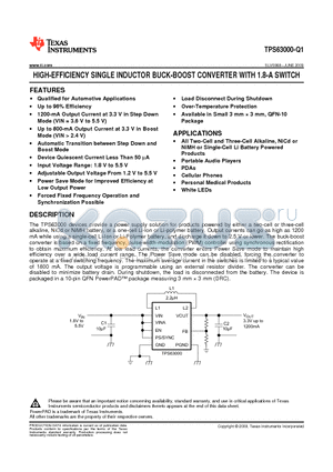 TPS63000IDRCRQ1 datasheet - HIGH-EFFICIENCY SINGLE INDUCTOR BUCK-BOOST CONVERTER WITH 1.8-A SWITCH