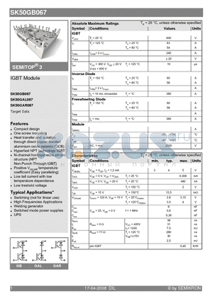 SK50GB067_08 datasheet - IGBT Module