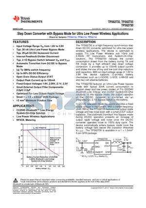TPS62730DRYR datasheet - Step Down Converter with Bypass Mode for Ultra Low Power Wireless Applications