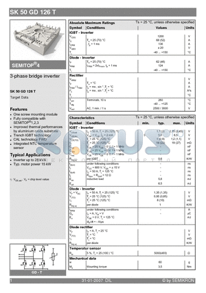 SK50GD126T datasheet - 3-phase bridge inverter
