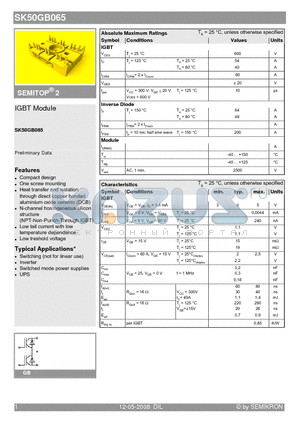 SK50GB065_08 datasheet - IGBT Module