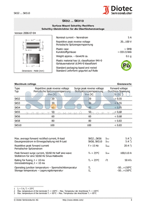 SK510 datasheet - Surface Mount Schottky Rectifiers