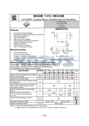 SK510B datasheet - 5.0 AMPS. Surface Mount Schottky Barrier Rectifiers