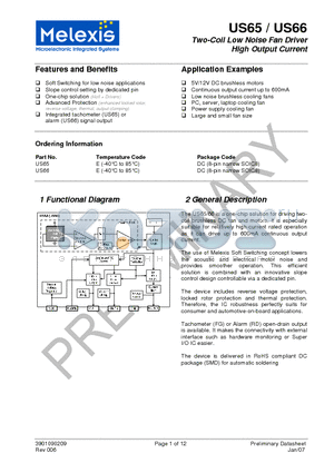 US65EDC datasheet - Two-Coil Low Noise Fan Driver High Output Current