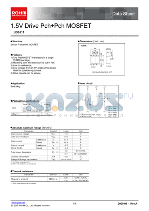 US6J11 datasheet - 1.5V Drive PchPch MOSFET