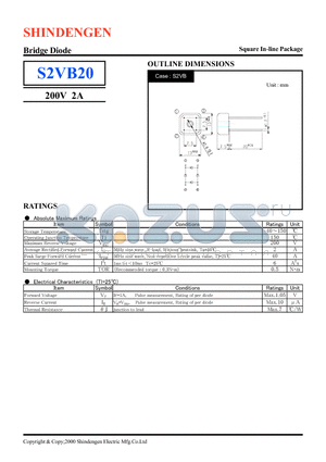 S2VB20 datasheet - Bridge Diode(200V 2A)
