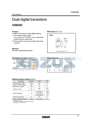 US6H23 datasheet - Dual digital transistors