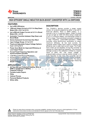 TPS63010YFFR datasheet - HIGH EFFICIENT SINGLE INDUCTOR BUCK-BOOST CONVERTER WITH 2-A SWITCHES