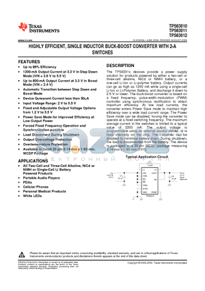 TPS63010YFFR datasheet - HIGHLY EFFICIENT, SINGLE INDUCTOR BUCK-BOOST CONVERTER WITH 2-A SWITCHES