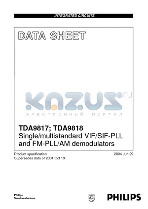 TDA9817TS datasheet - Single/multistandard VIF/SIF-PLL and FM-PLL/AM demodulators