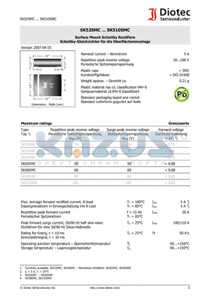 SK510SMC datasheet - Surface Mount Schottky Rectifiers