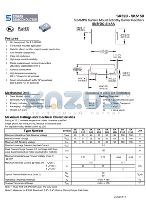 SK515B datasheet - 5.0AMPS Surface Mount Schottky Barrier Rectifiers