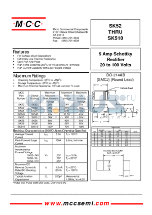 SK52 datasheet - 5 Amp Schottky Rectifier 20 to 100 Volts