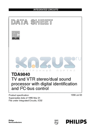 TDA9840 datasheet - TV and VTR stereo/dual sound processor with digital identification and I2C-bus control