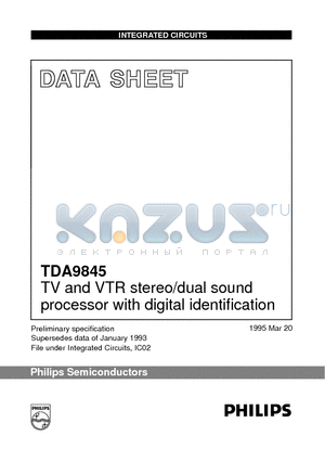 TDA9845T datasheet - TV and VTR stereo/dual sound processor with digital identification