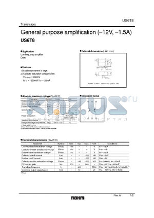 US6T8 datasheet - General purpose amplification (−12V, −1.5A)