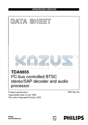 TDA9855 datasheet - I2C-bus controlled BTSC stereo/SAP decoder and audio processor